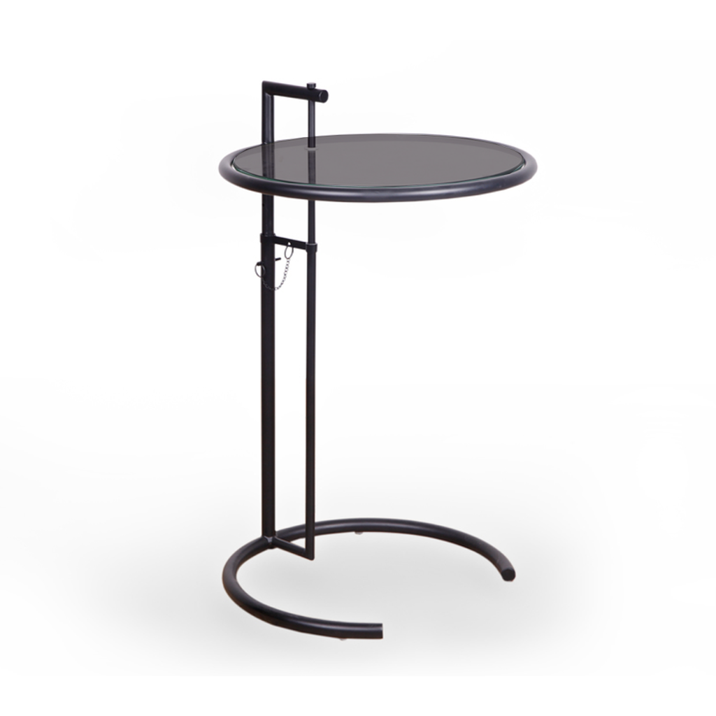 Eileen Grey Style Adjustable Cigarrette Table (Glass / Steel Leg)