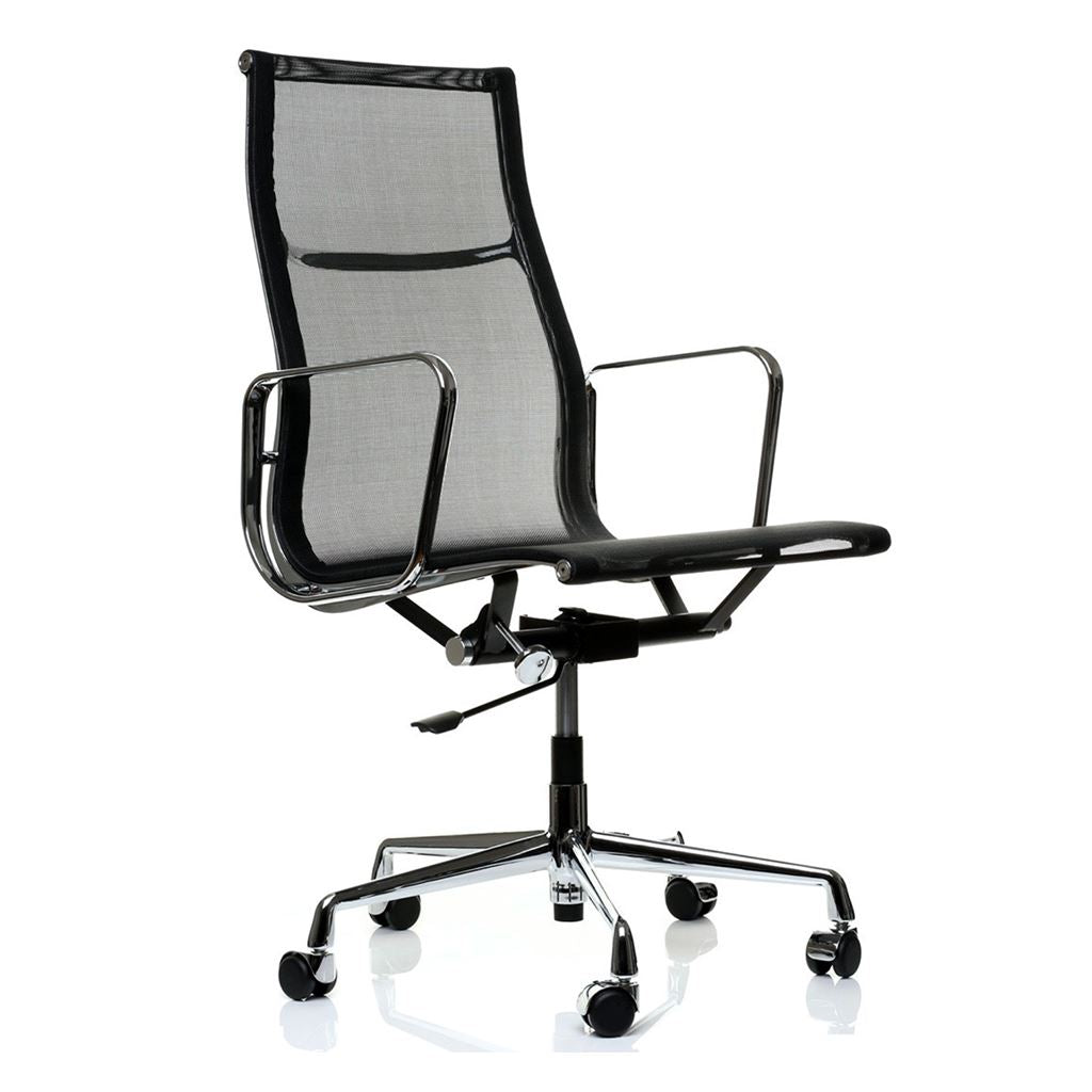 Eames Style Executive High Back Mesh Office Chair (Mesh Black / Brushed Aluminium Frame)