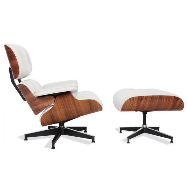 Eames Style Lounge Chair (White Leather/Walnut Frame) - Nathan Rhodes Design