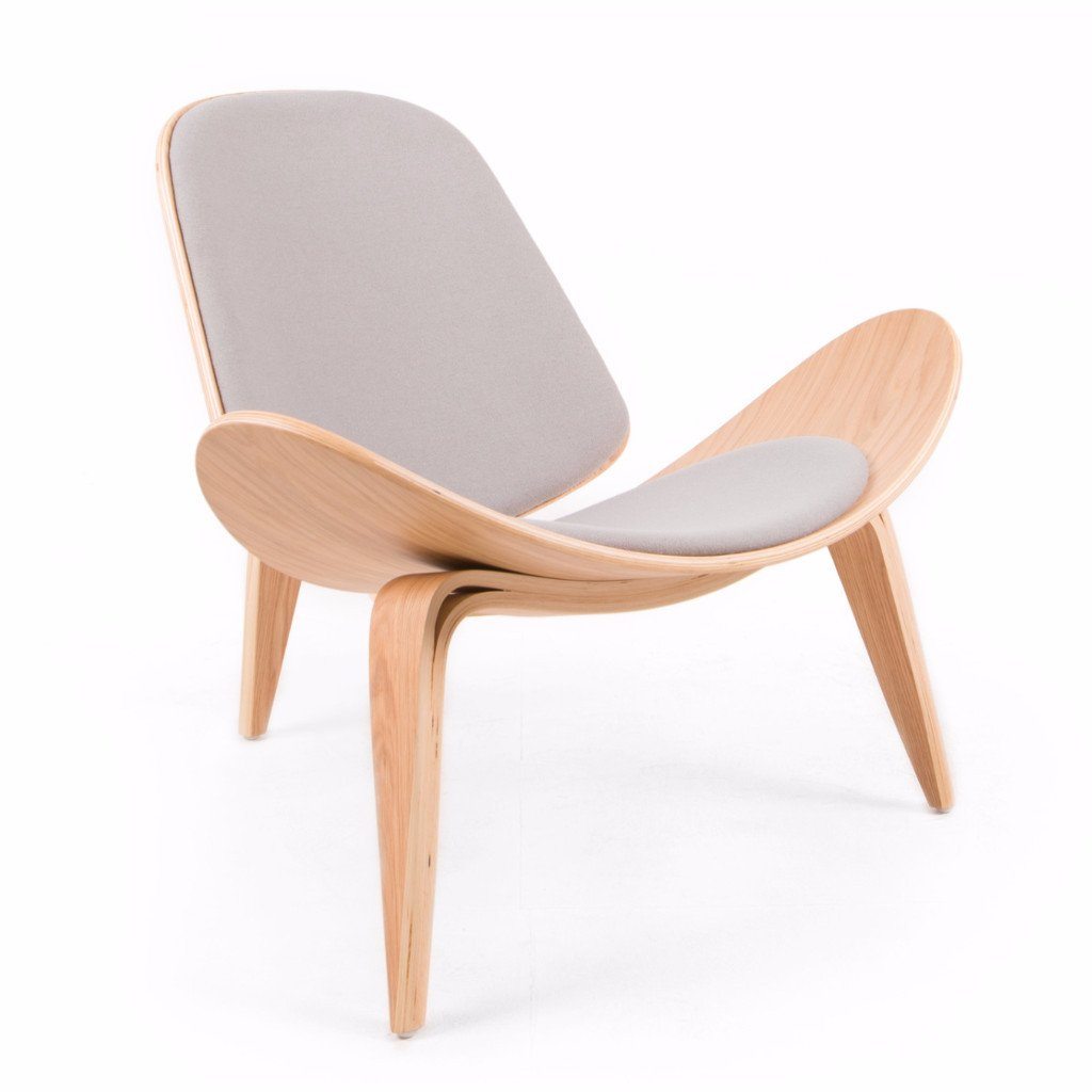 Wegner Style Shell Chair (Light Grey / Natural Oak Frame) - Nathan Rhodes Design