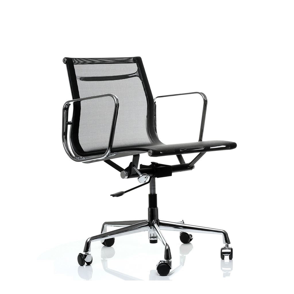 Eames Style Executive Low Back Mesh Office Chair (Mesh Black / Brushed Aluminium Frame)