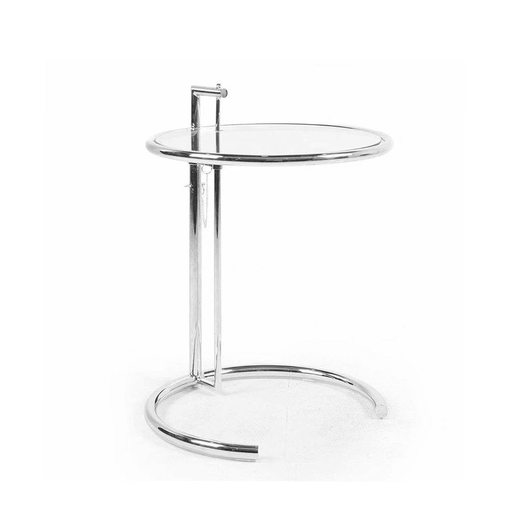 Eileen Grey Style Adjustable Cigarrette Table (Glass / Stainless Leg)