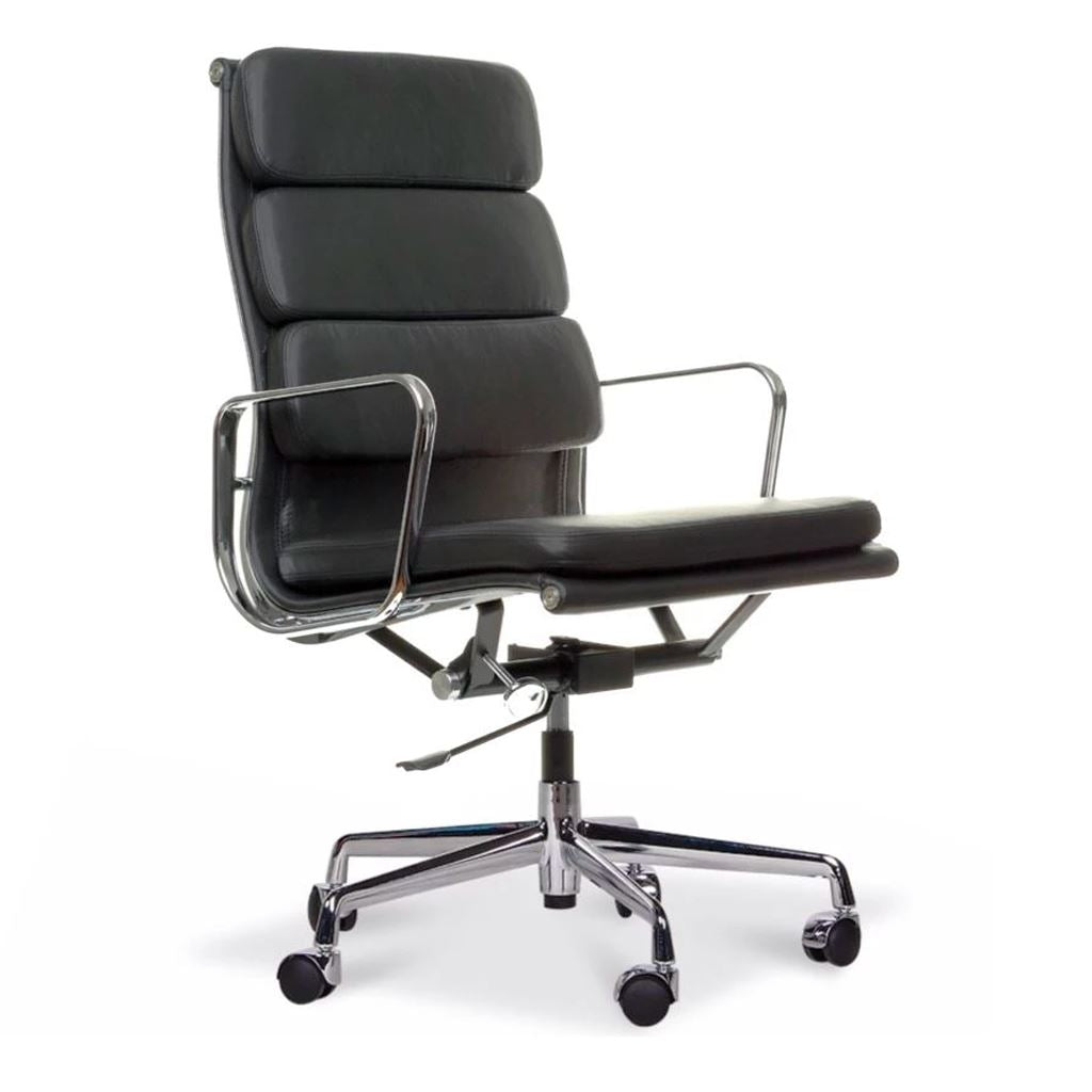 Eames Style Executive Soft Pad High Back Office Chair (Premium PU Black / Brushed Aluminium Frame)