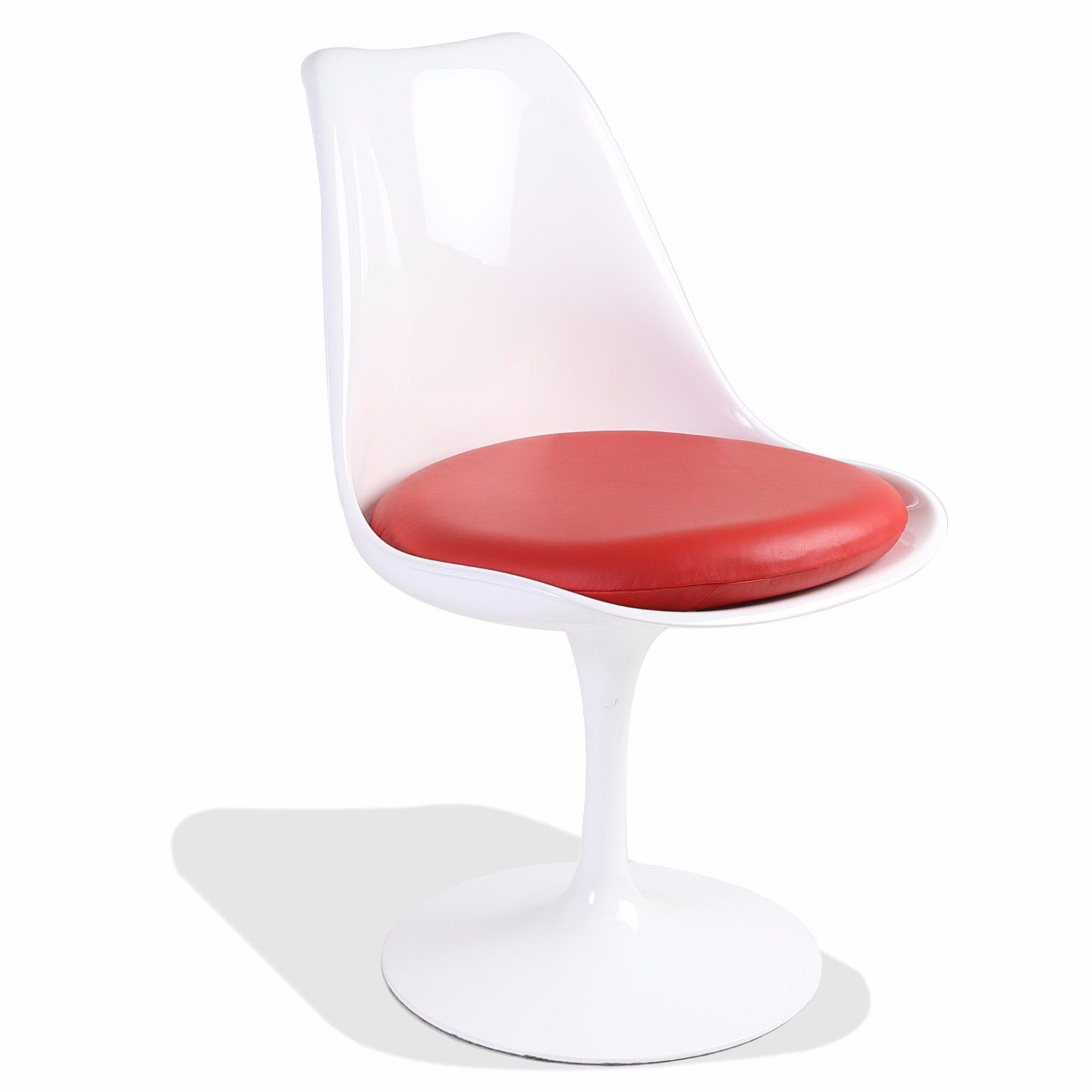 Saarinen Style White Tulip Side Chair Fiberglass (Red Leather Seat) - Nathan Rhodes Design