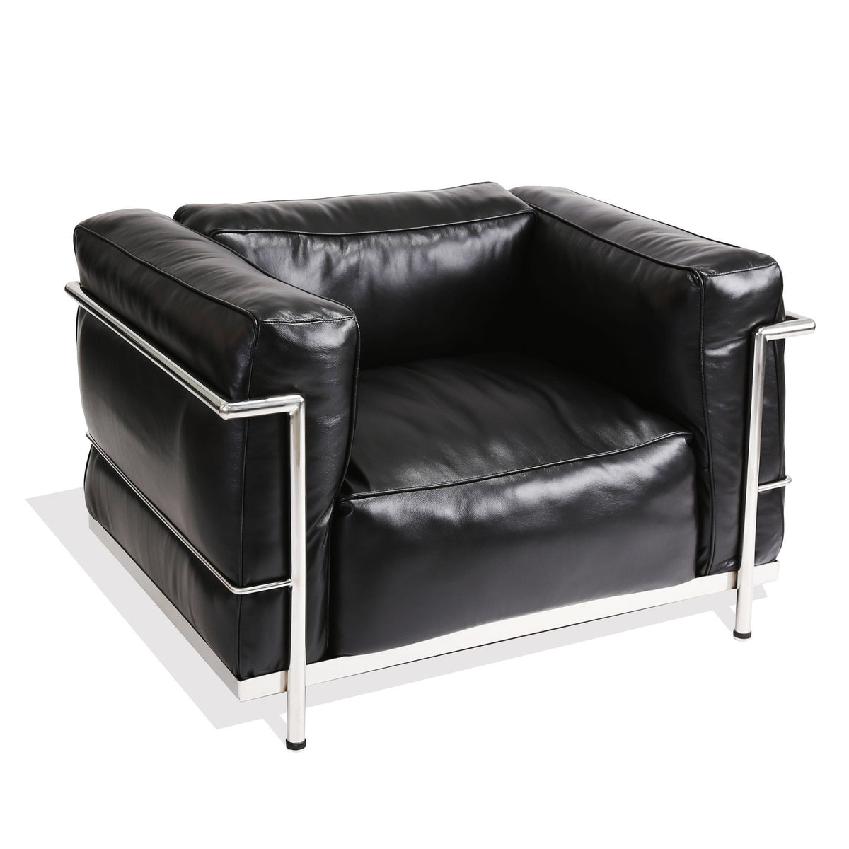 Le Corbusier Style Grand Comfort LC3 (Black Leather/Aluminium Frame) - Nathan Rhodes Design