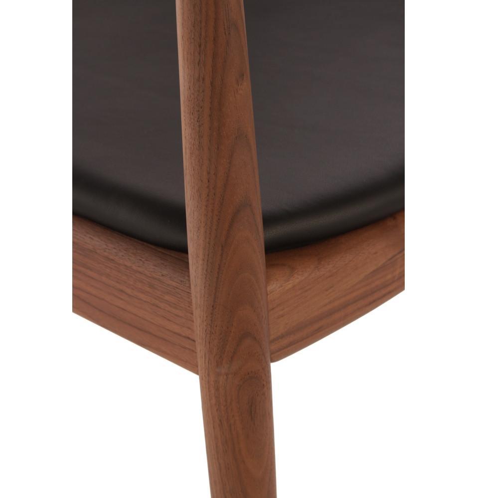 Wegner Style Round Chair (Black Leather/Ash Stained in Walnut Frame) - Nathan Rhodes Design