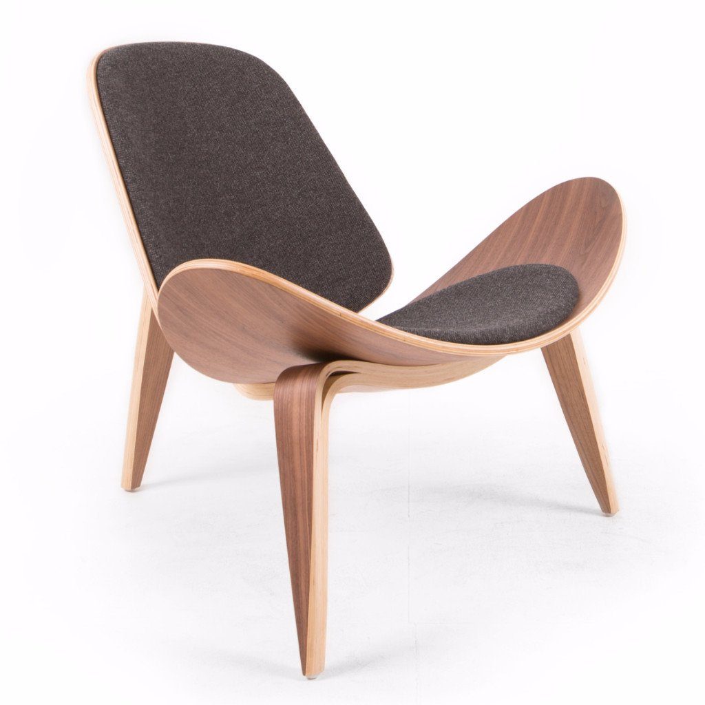 Wegner Style Shell Chair (Black Tweed / Natural Walnut Frame) - Nathan Rhodes Design