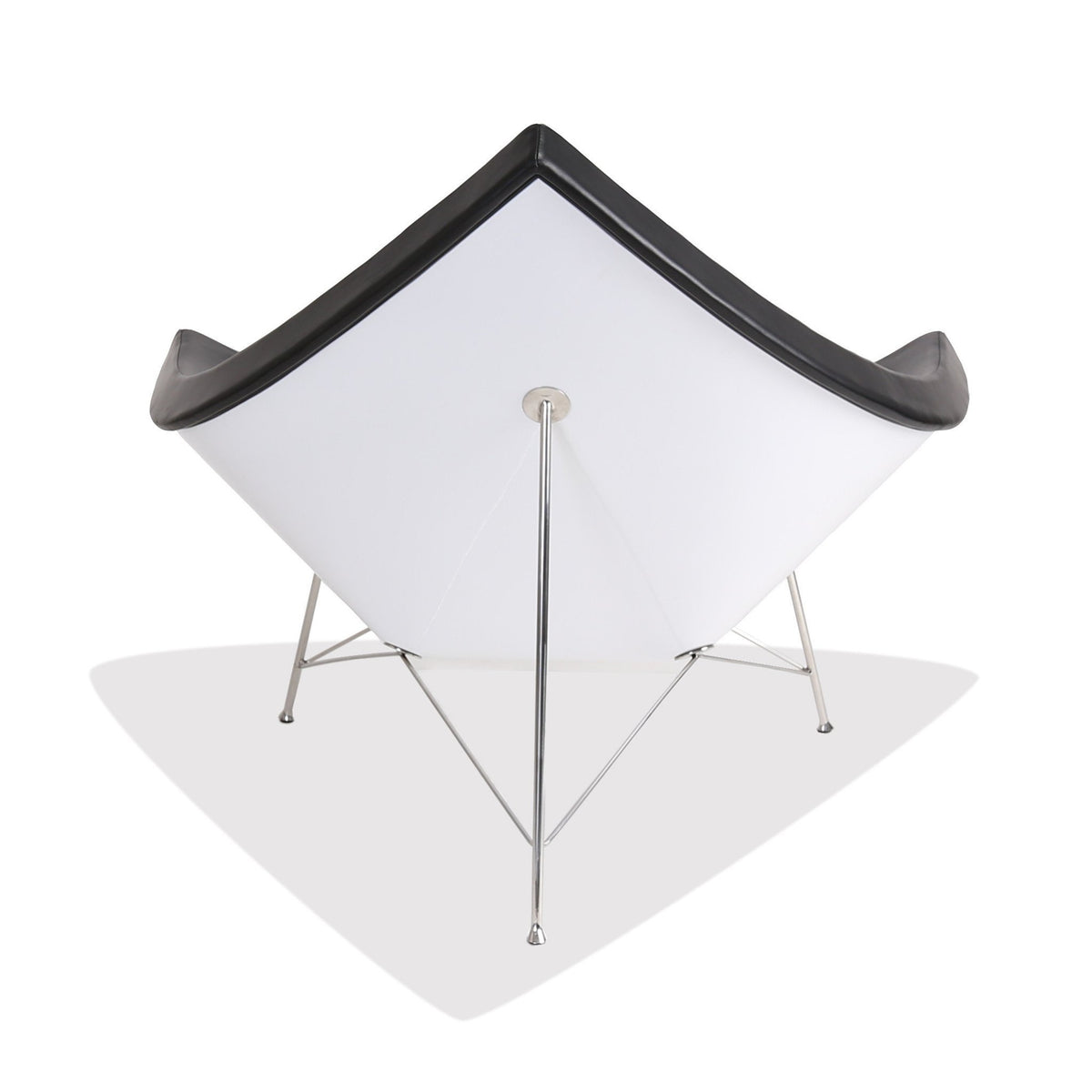 George Nelson Style Coconut Chair Fiberglass (White / Black Leather / Stainless Frame) - Nathan Rhodes Design