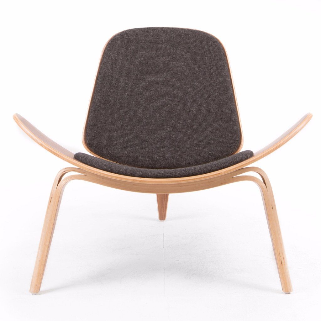 Wegner Style Shell Chair (Black Tweed / Natural Walnut Frame) - Nathan Rhodes Design
