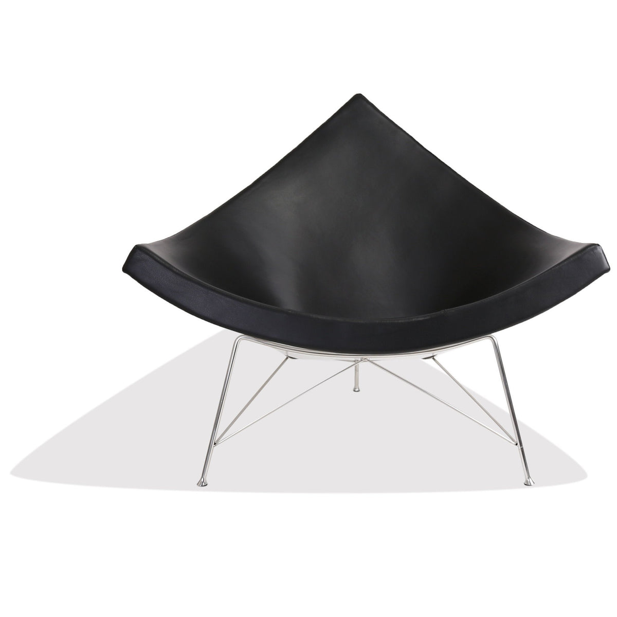 George Nelson Style Coconut Chair Fiberglass (White / Black Leather / Stainless Frame) - Nathan Rhodes Design