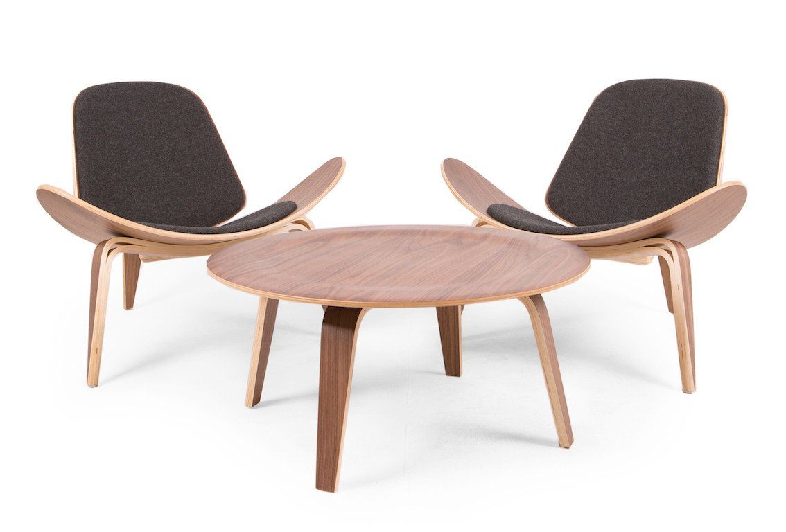 Wegner Style Shell Chair (Black Tweed / Natural Walnut Frame) - Nathan Rhodes Design