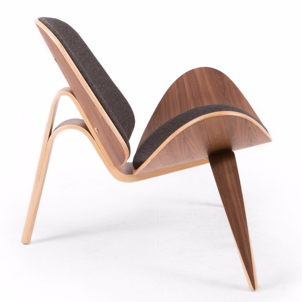 Wegner Style Shell Chair (Black Tweed / Natural Walnut Frame) - Nathan Rhodes Design