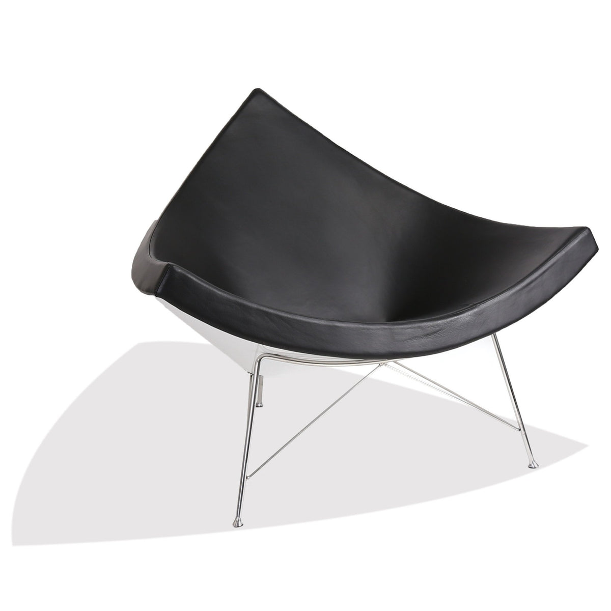 George Nelson Style Coconut Chair Fiberglass (White / Black Leather / Stainless Frame) - Nathan Rhodes Design