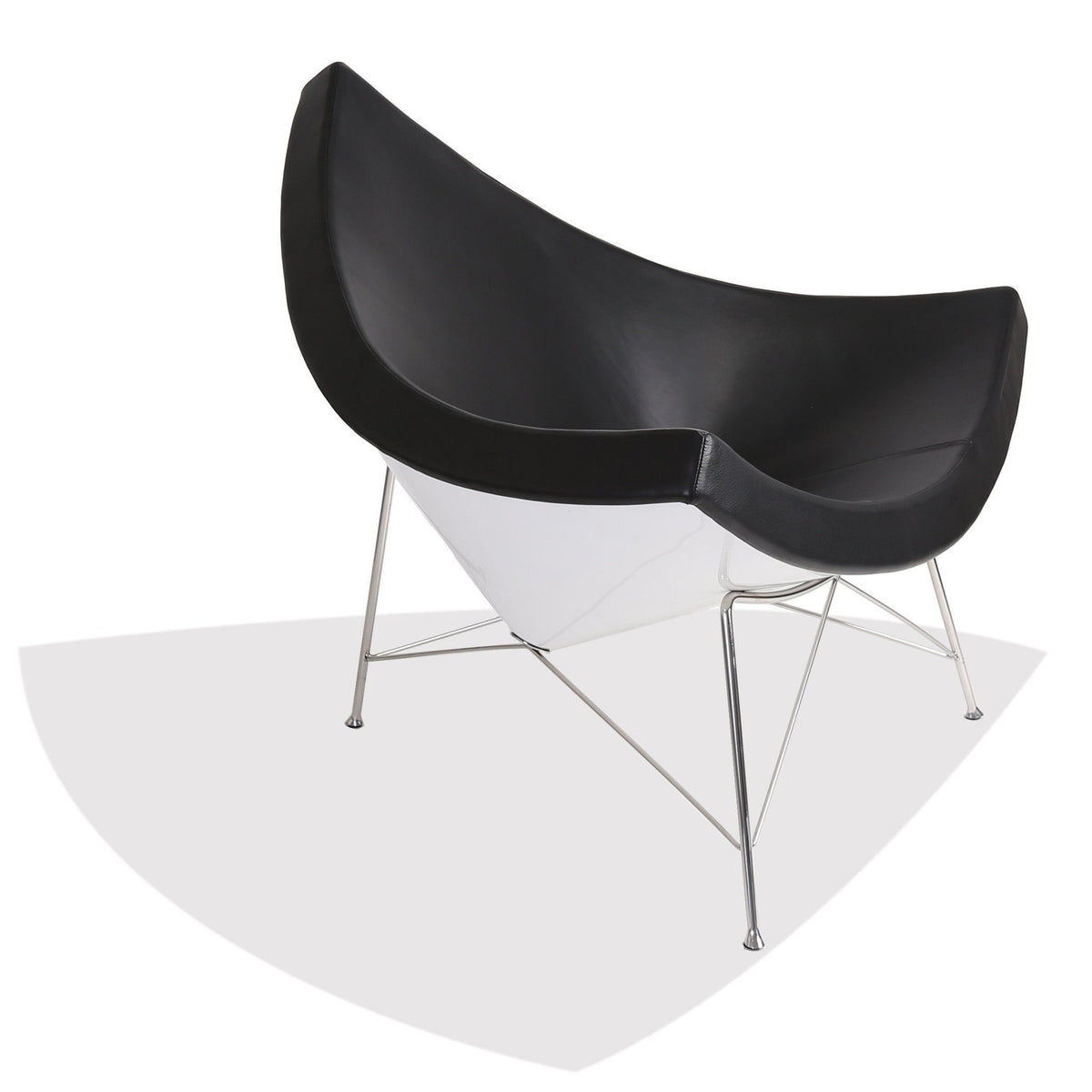 George Nelson Style Coconut Chair Fiberglass (White / Black Leather / Stainless Frame) - Nathan Rhodes Design